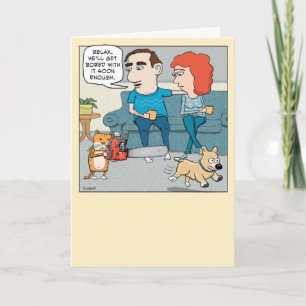 Funny Cat Scaring Dog With Chainsaw Birthday Card