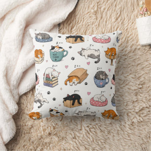 Funny Cat Seamless Pattern Decorative Throw Pillow
