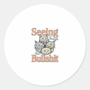Funny Cat Seeing Through Your Vintage Des Classic Round Sticker