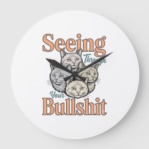Funny Cat Seeing Through Your Vintage Des Large Clock