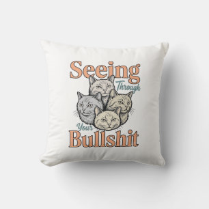 Funny Cat Seeing Through Your Vintage Des Throw Pillow
