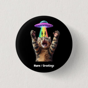 Funny Cat Selfie Alien UFO Hilarious Customizable 1 Inch Round Button