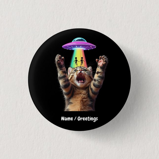 Funny Cat Selfie Alien UFO Hilarious Customizable 1 Inch Round Button (Front)