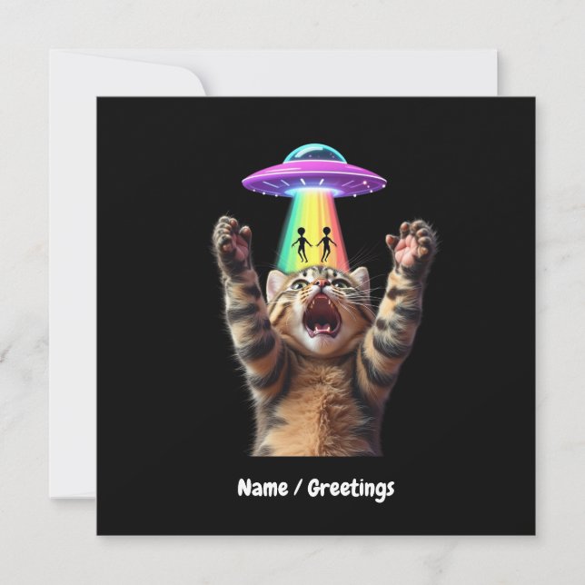 Funny Cat Selfie Alien UFO Hilarious Customizable Invitation (Front)