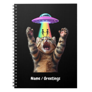 Funny Cat Selfie Alien UFO Hilarious Customizable Notebook