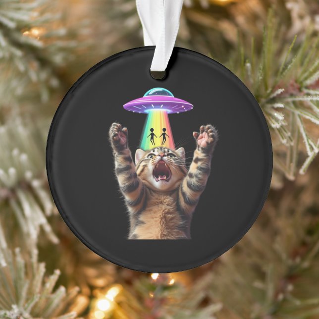 Funny Cat Selfie Alien UFO Hilarious Customizable Ornament (Tree)