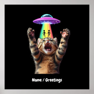 Funny Cat Selfie Alien UFO Hilarious Customizable Poster