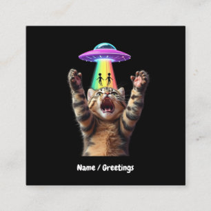 Funny Cat Selfie Alien UFO Hilarious Customizable Square Business Card