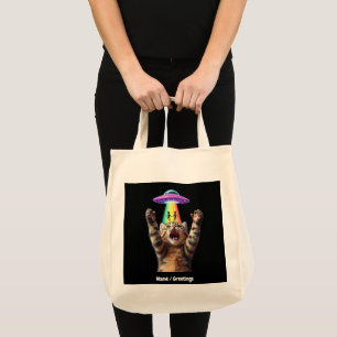 Funny Cat Selfie Alien UFO Hilarious Customizable Tote Bag