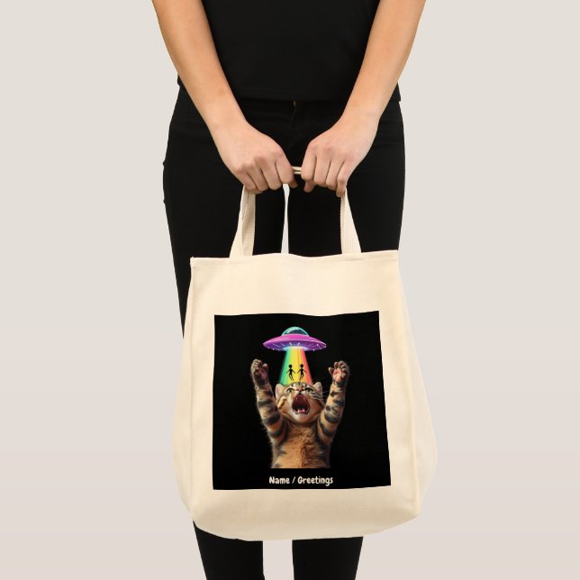 Funny Cat Selfie Alien UFO Hilarious Customizable Tote Bag (Front (Product))