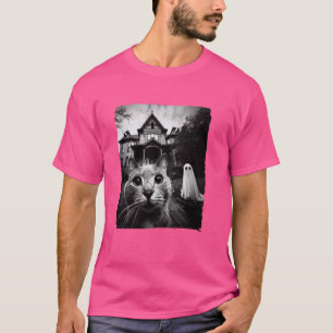 Funny Cat Selfie Ghost Halloween House Photo Haunt T-Shirt