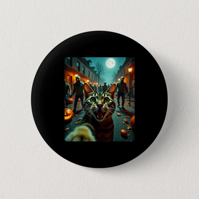 Funny Cat Selfie Halloween Zombies Humor  2 Inch Round Button (Front)