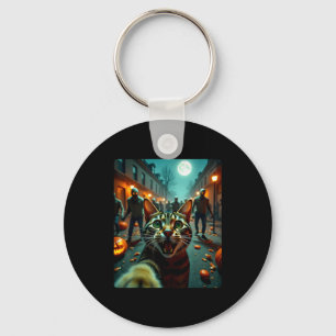 Funny Cat Selfie Halloween Zombies Humor Keychain