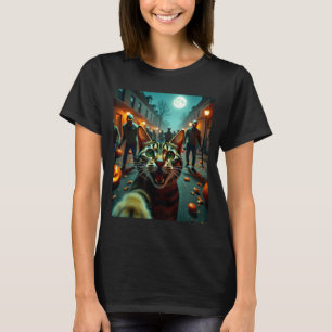 Funny Cat Selfie Halloween Zombies Humor T-Shirt
