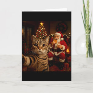 Funny Cat Selfie Santa Claus Eating Cookies Christ Card