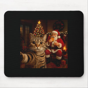 Funny Cat Selfie Santa Claus Eating Cookies Christ Mouse Pad
