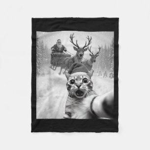 Funny Cat Selfie Santa Merry Christmas Xmas Pajama Fleece Blanket