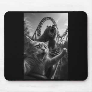Funny Cat Selfie Top With Bear Roller Coaster Mouse Pad