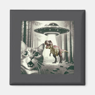 Funny Cat Selfie With Alien Ufo And T-rex Dinosaur Magnet