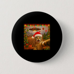 Funny Cat Selfie With Alien Ufo Christmas Lights S 2 Inch Round Button