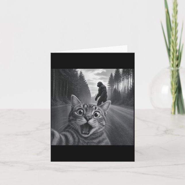 Funny Cat Selfie With Bigfoot Cat Lovers For Men W Card (Front)