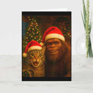 Funny Cat Selfie With Bigfoot Christmas Sasquatch Card