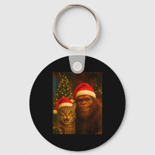 Funny Cat Selfie With Bigfoot Christmas Sasquatch  Keychain