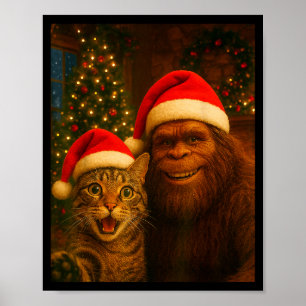 Funny Cat Selfie With Bigfoot Christmas Sasquatch  Poster