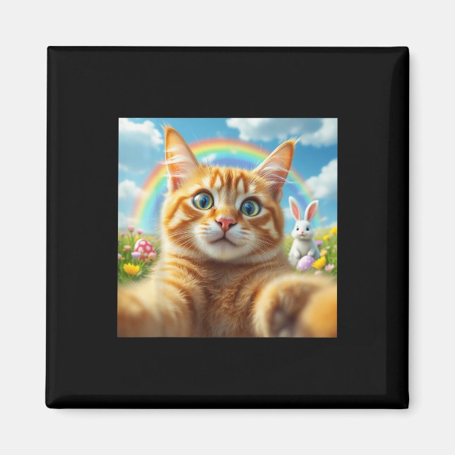 Funny Cat Selfie With Bunny Cute Easter Day Cat Ph Magnet (Front)