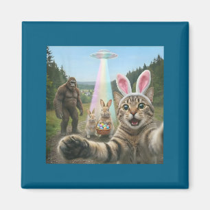 Funny cat selfie with easter bunny bigfoot ufo for magnet