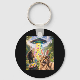 Funny Cat Selfie with Easter Bunny Ears Bigfoot Keychain