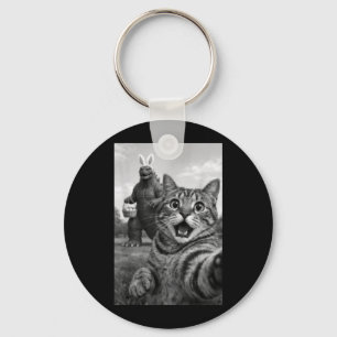 Funny Cat Selfie with Easter Bunny Japanese Kaiju Keychain