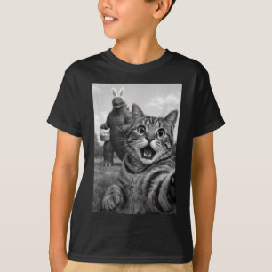 Funny Cat Selfie with Easter Bunny Japanese Kaiju T-Shirt