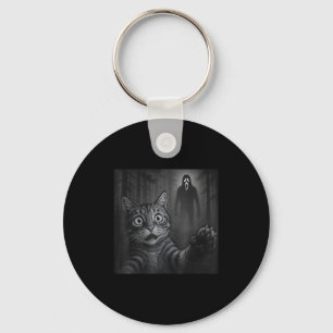 Funny Cat Selfie With Ghost Halloween Scared Creep Keychain