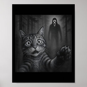 Funny Cat Selfie With Ghost Halloween Scared Creep Poster