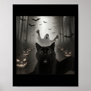 Funny Cat Selfie With Ghost Spooky Halloween Costu Poster