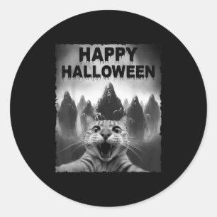 Funny Cat Selfie With Ghosts Halloween Costume Day Classic Round Sticker