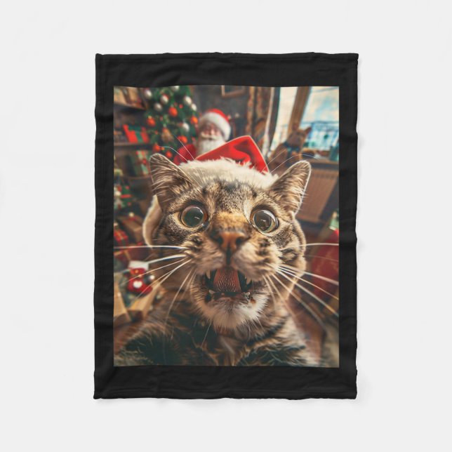 Funny Cat Selfie With Santa Christmas 7  Fleece Blanket (Front)