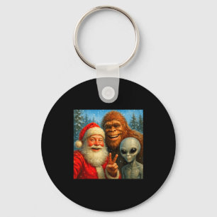 Funny Cat Selfie With Santa Claus &amp; Bigfoot Me Keychain