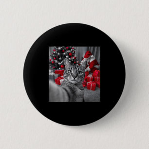Funny Cat Selfie With Santa Claus Christmas Meme _ 2 Inch Round Button