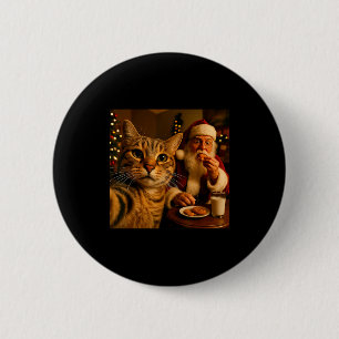 Funny Cat Selfie With Santa Claus Christmas Meme 2 Inch Round Button