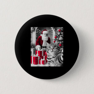 Funny Cat Selfie With Santa Claus Christmas Meme  2 Inch Round Button