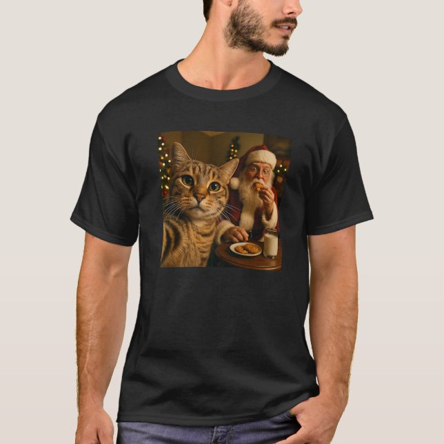 Funny Cat Selfie with Santa Claus Christmas Meme P T-Shirt (Front)
