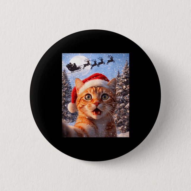 Funny Cat Selfie With Santa Claus Christmas Men Wo 2 Inch Round Button (Front)