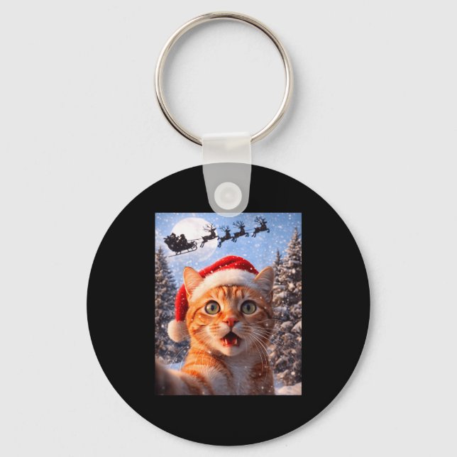 Funny Cat Selfie With Santa Claus Christmas Men Wo Keychain (Front)