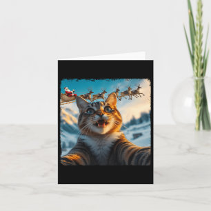 Funny Cat Selfie With Santa Sleigh Christmas Xmas  Card