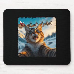Funny Cat Selfie With Santa Sleigh Christmas Xmas Mouse Pad