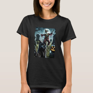 Funny Cat Selfie with Skeleton Scary Halloween Mem T-Shirt
