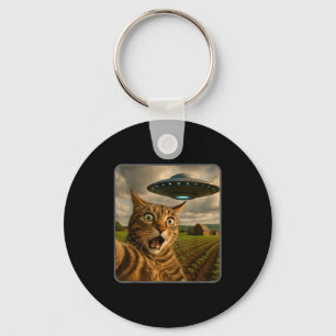 Funny Cat Selfie With Ufo Alien Meme  Keychain