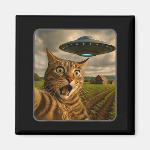 Funny Cat Selfie With Ufo Alien Meme  Magnet